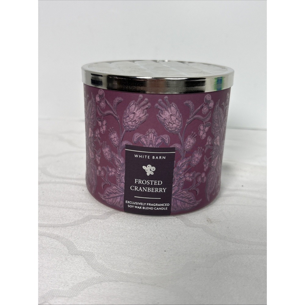 White Barn Frosted Cranberry 3 Wick Candle Bath & Body Works Christmas Gift New